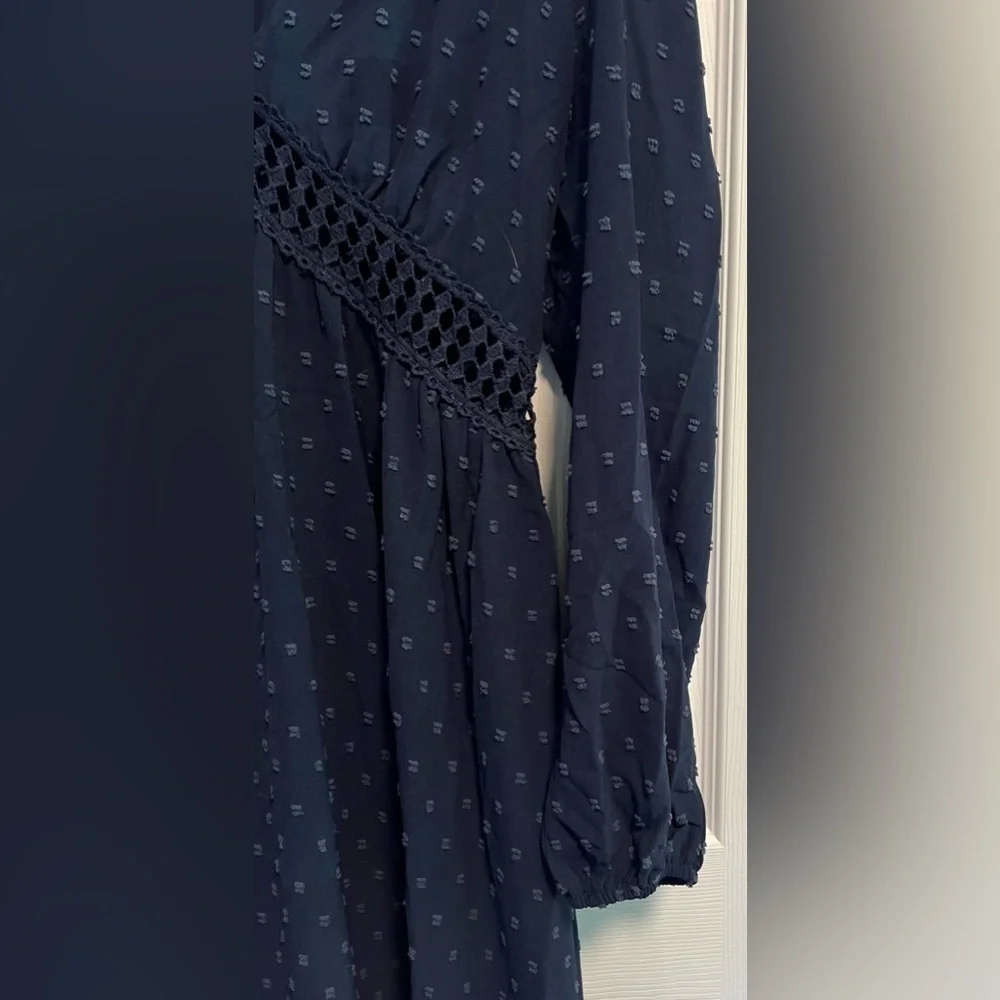 Women's Navy Blue Cottagecore Long Sleeved Maxi Dress - Picture 2 of 4